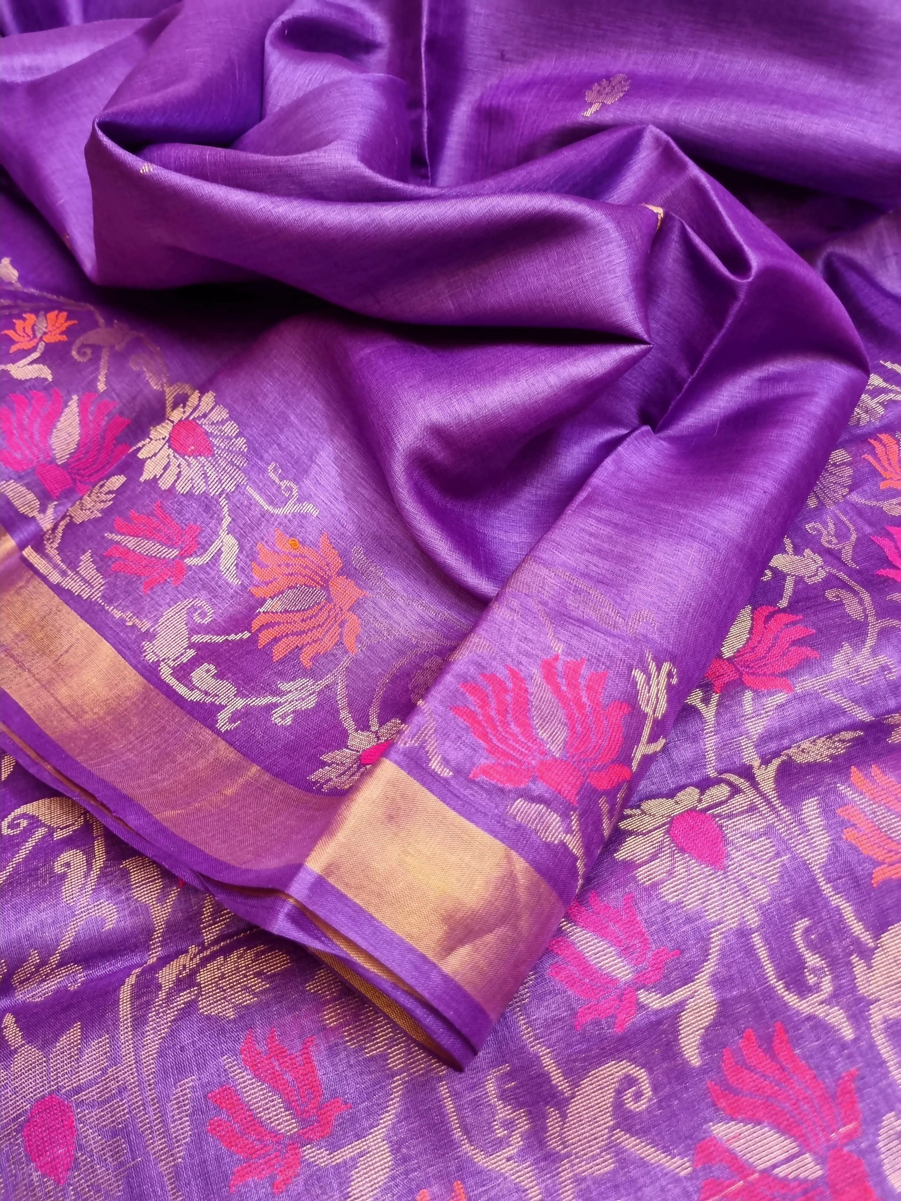 Purple Color Chhattisgarhi Tussar Silk Saree with Meenakari Border