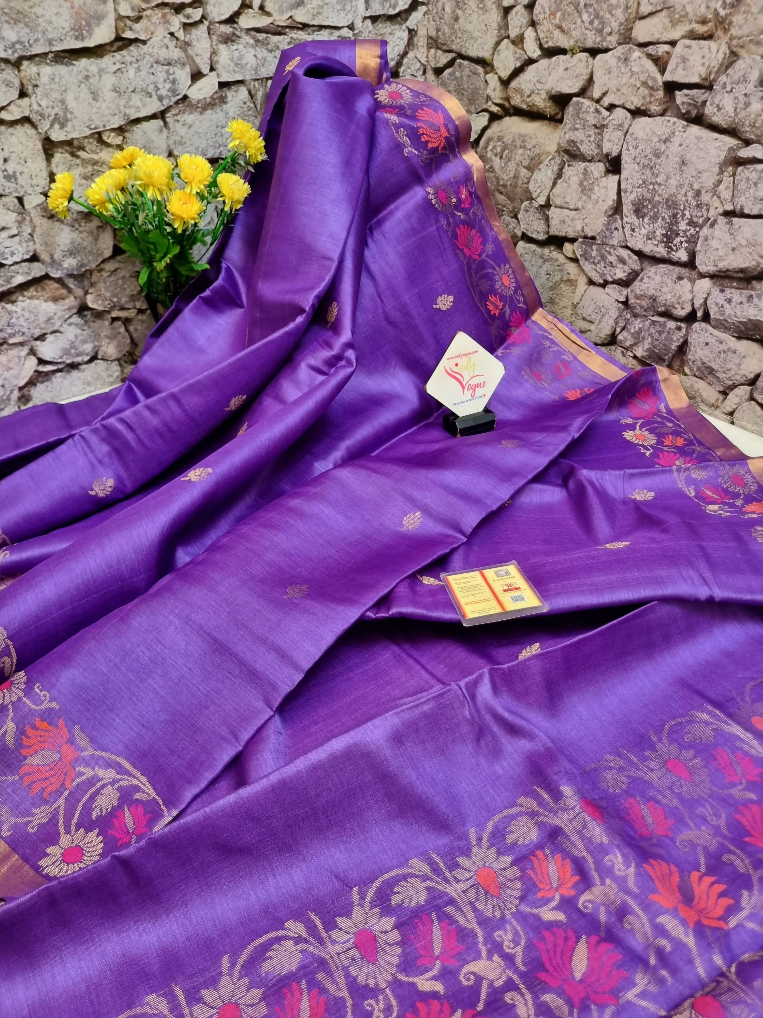 Purple Color Chhattisgarhi Tussar Silk Saree with Meenakari Border