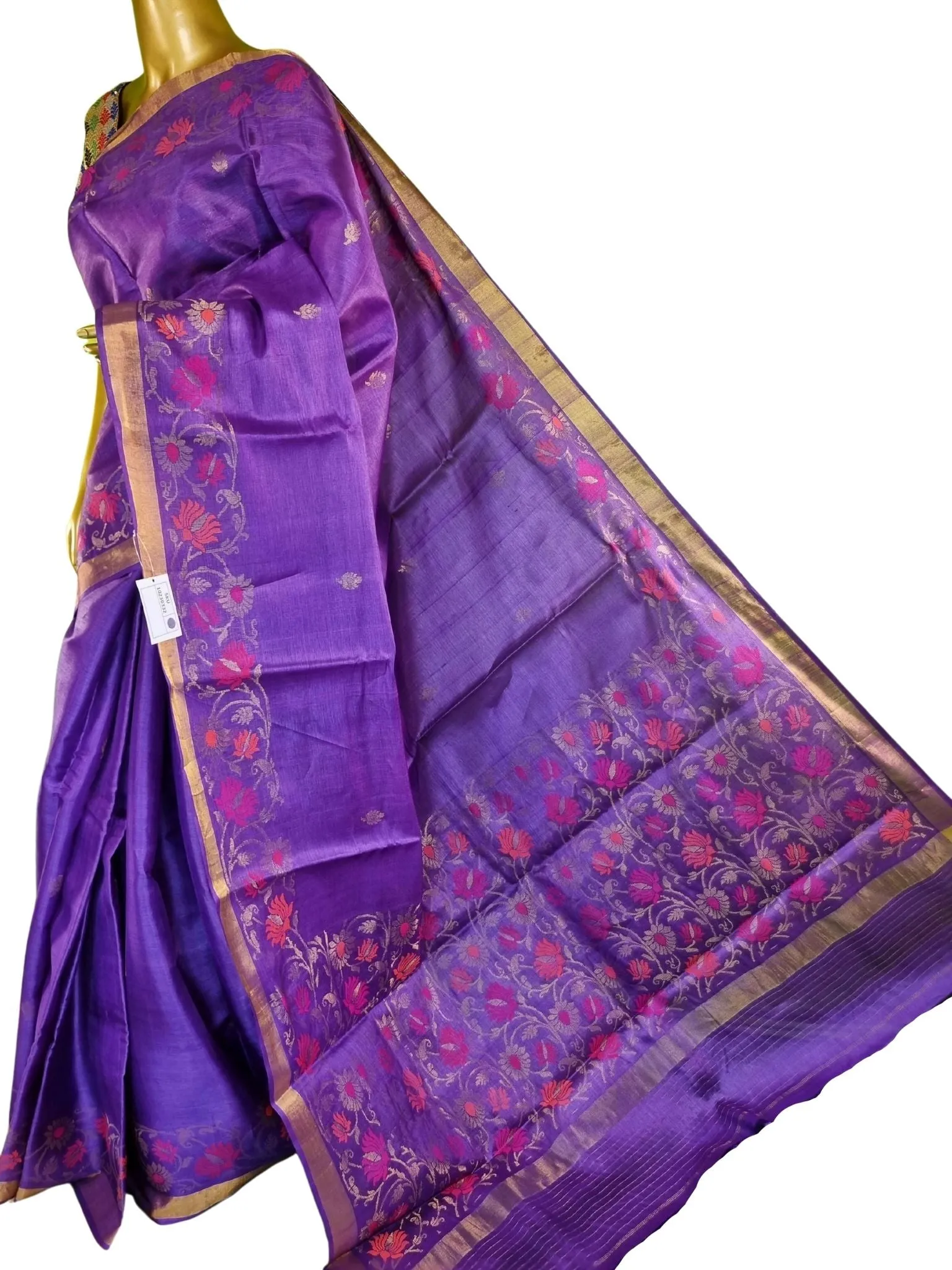 Purple Color Chhattisgarhi Tussar Silk Saree with Meenakari Border