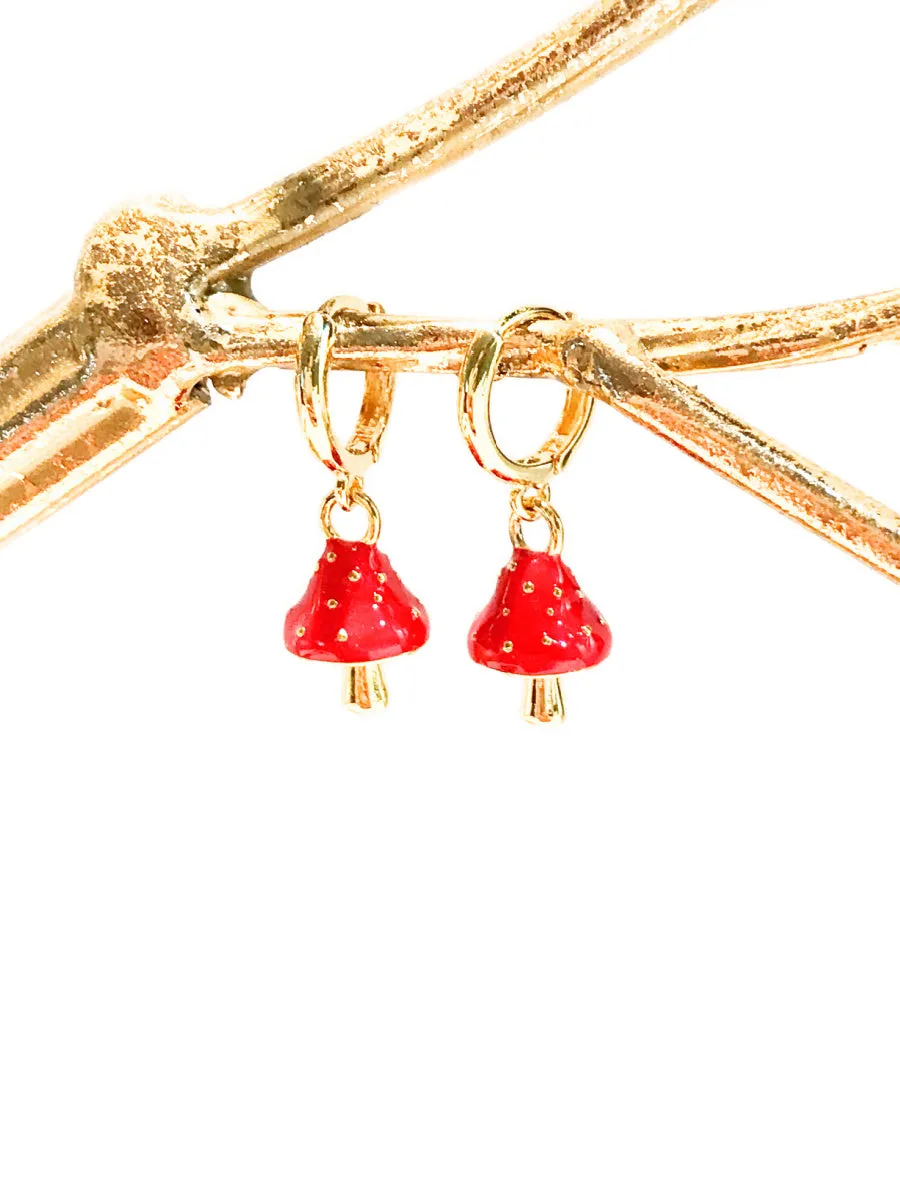 Red Capped Mushroom Huggie Hoops