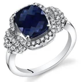 Sapphire Anti Cushion Cut Ring Sterling Silver 2.75 Carats Size 7