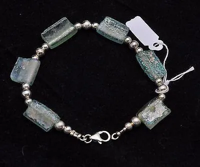 Set Of Roman Glass Bracelet, Earrings & Necklace Sterling Silver 925 #3