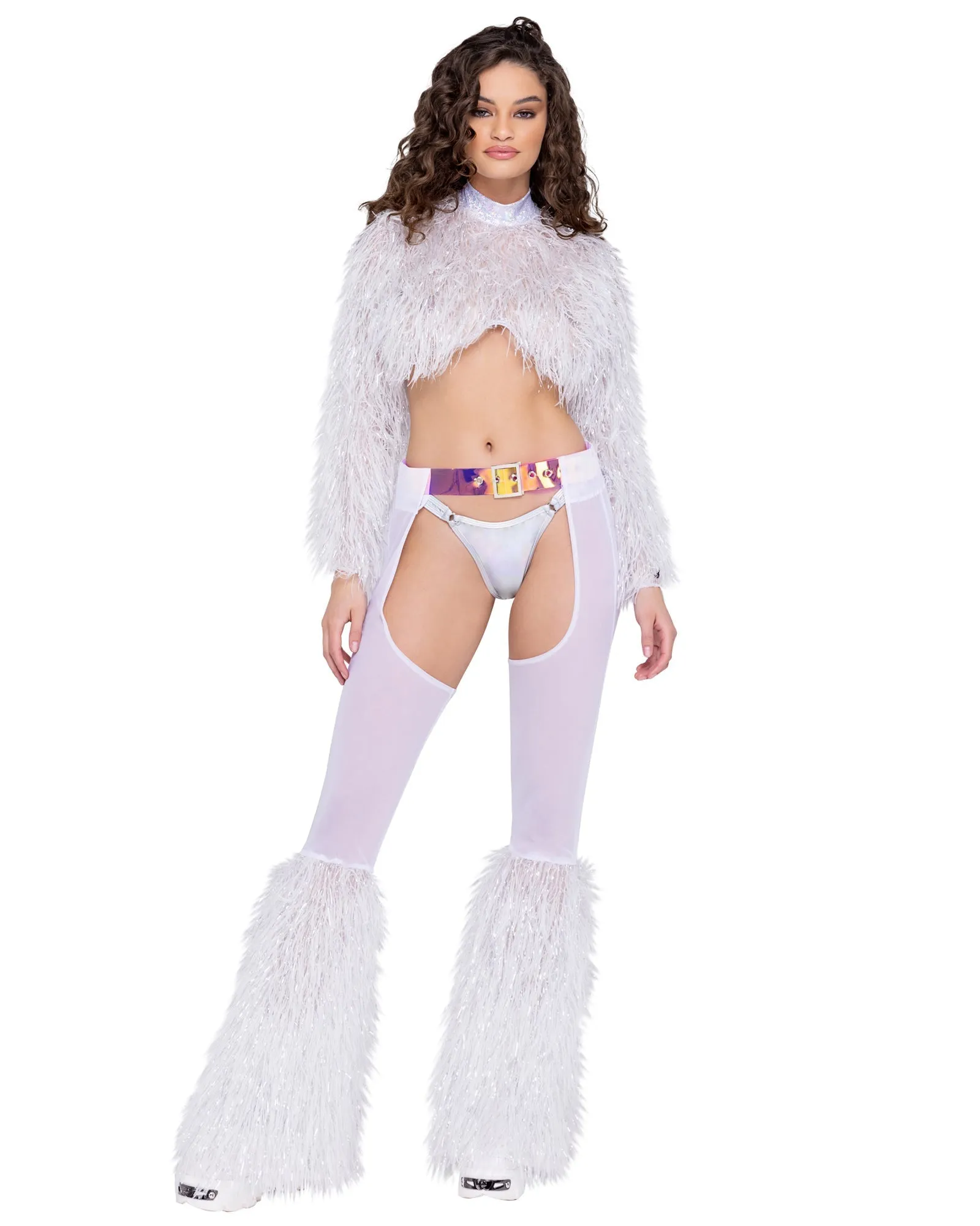 Sheer Chaps with Faux Fur Bell & Belt