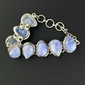 Silver Blue Labrodite Pear Cabochon Bracelet