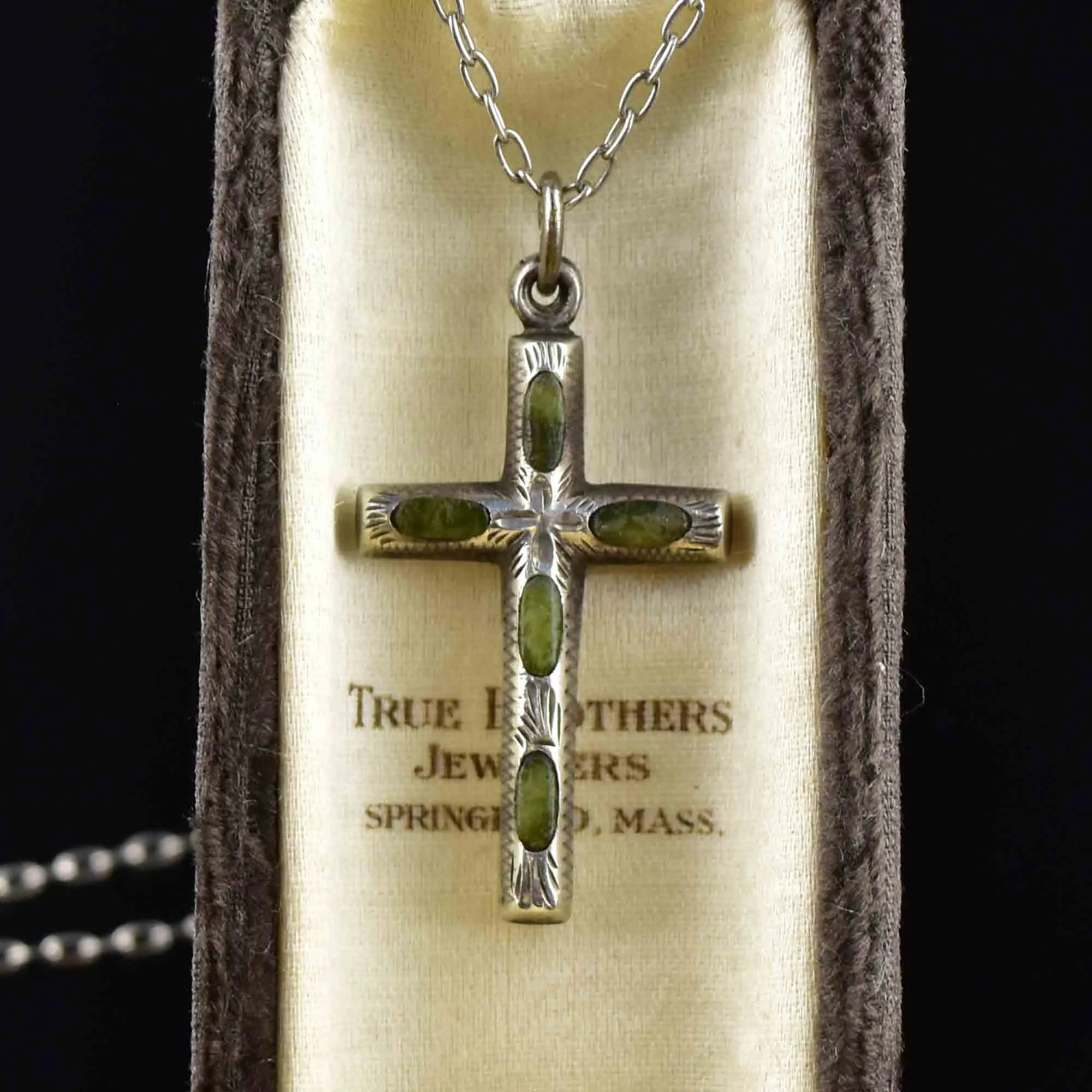 Silver Irish Connemara Marble Cross Pendant Necklace