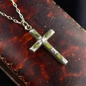 Silver Irish Connemara Marble Cross Pendant Necklace