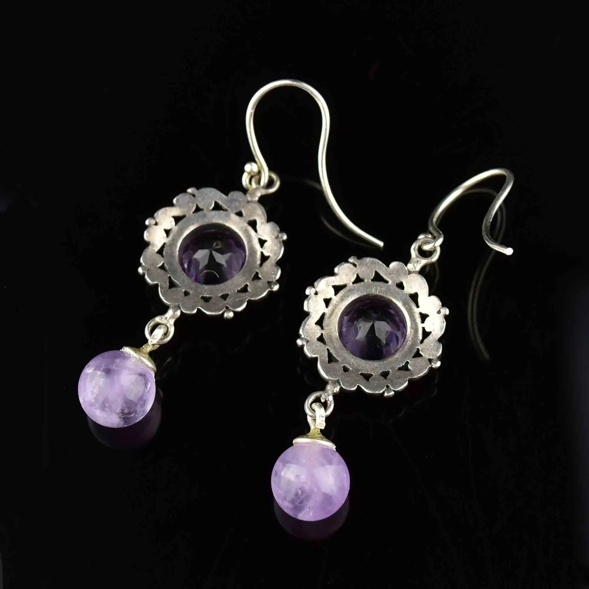 Silver Natural Amethyst Dangle Earrings