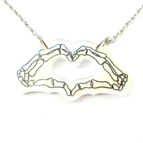 Skeleton Hands Forming an I Heart You Sign Shaped Pendant Necklace in Acrylic