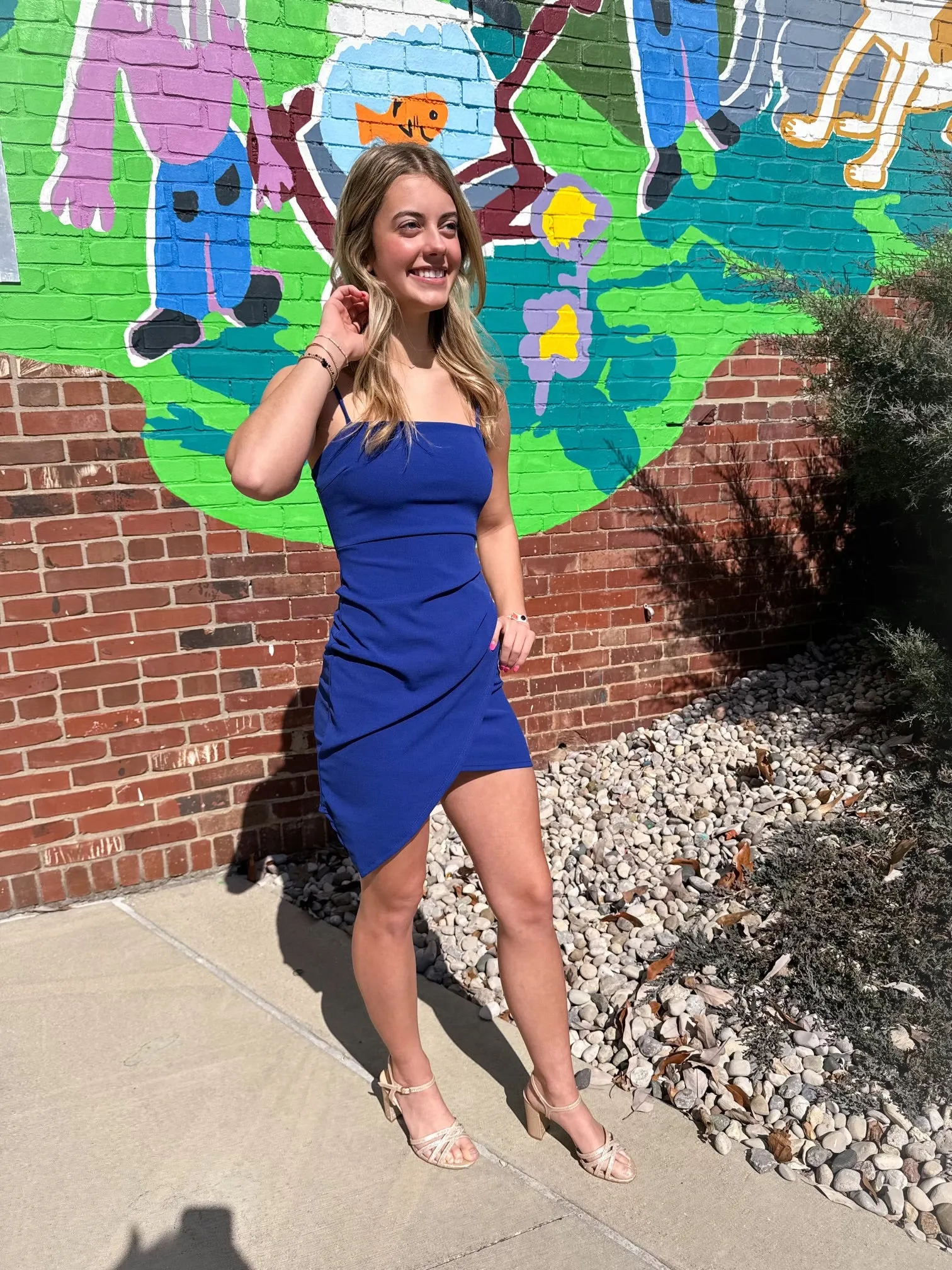 Sleeveless Shirring Dress in Royal Blue