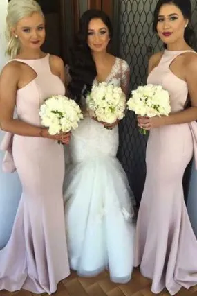 Special Mermaid Long Pink Bridesmaid Dress with Open Back