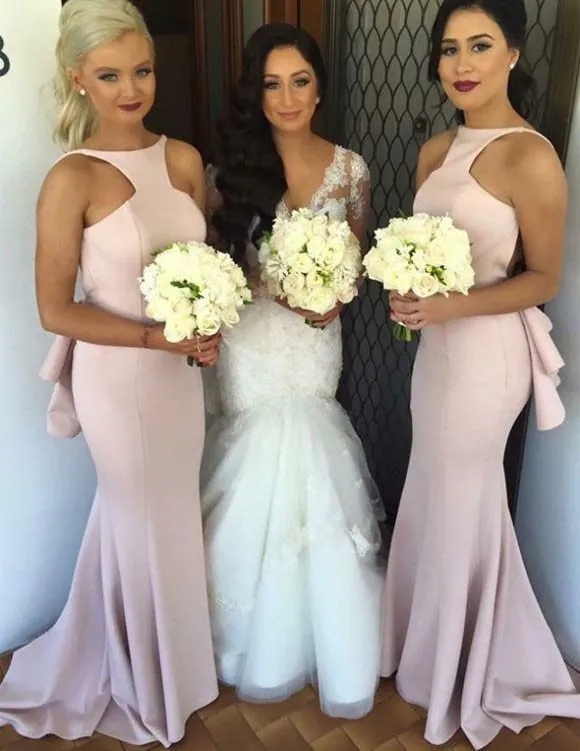 Special Mermaid Long Pink Bridesmaid Dress with Open Back