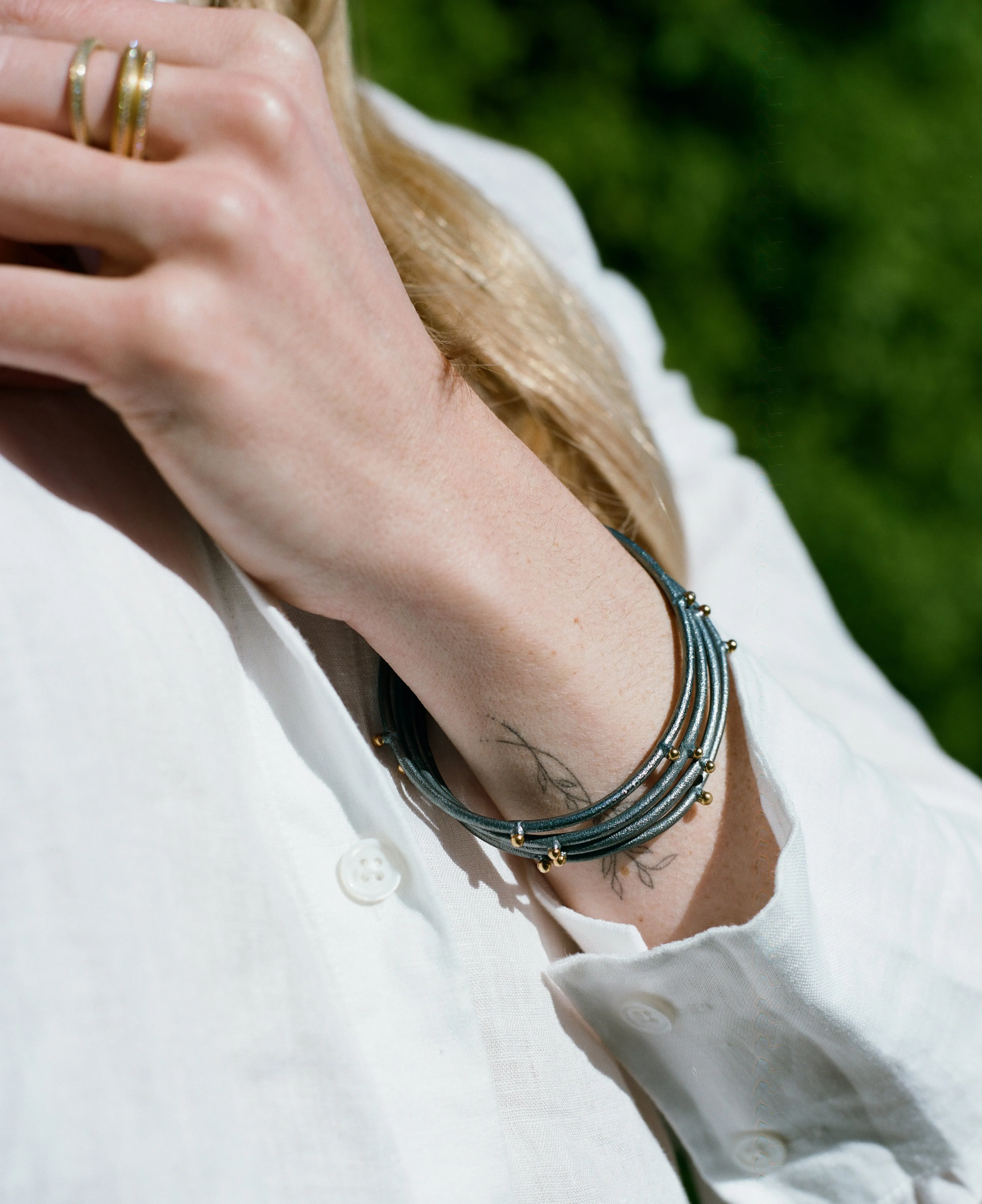 Sputnik Bangle in Oxidized Silver with Gray Sapphires