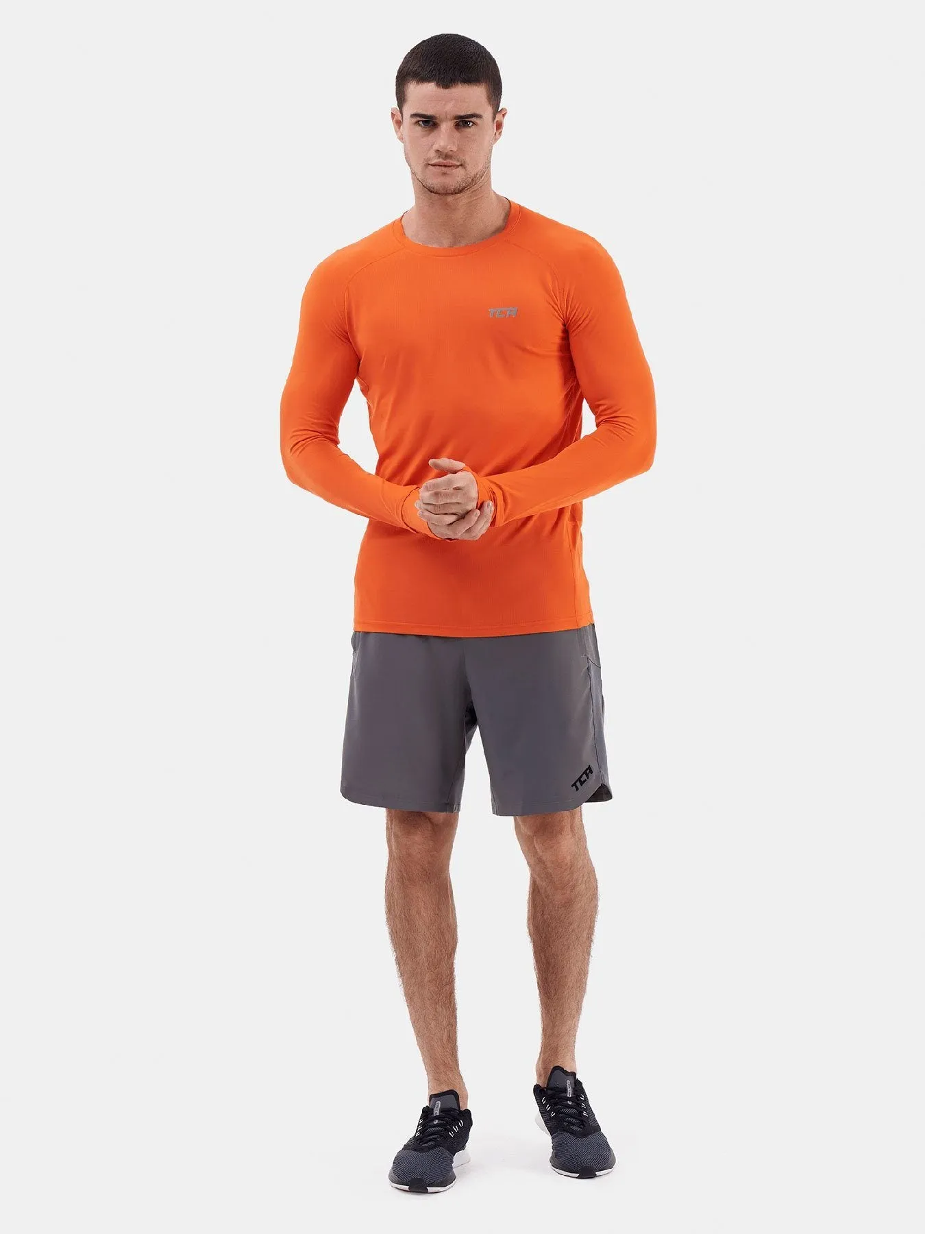 Stamina Long Sleeve Crew Neck Running Top For Men With Thumbholes & Back Zip Pocket