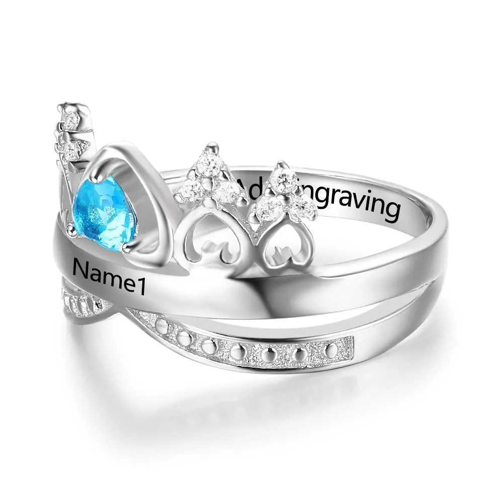 Sterling Silver Crown Birthstone Ring