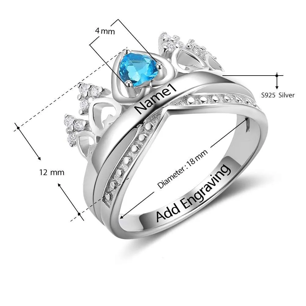 Sterling Silver Crown Birthstone Ring