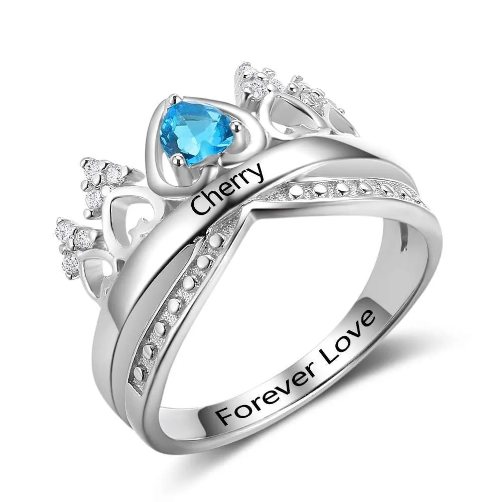 Sterling Silver Crown Birthstone Ring