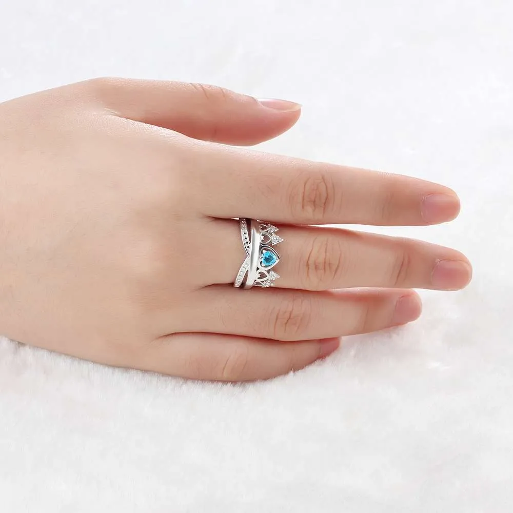 Sterling Silver Crown Birthstone Ring