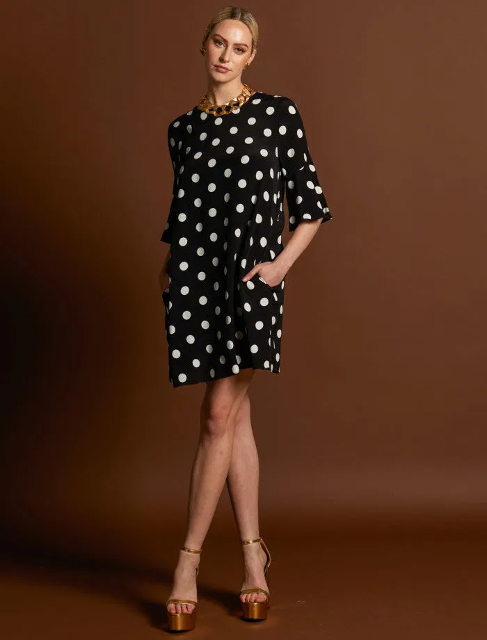 Superstition Frill Sleeve Mini Dress (Black Polka)