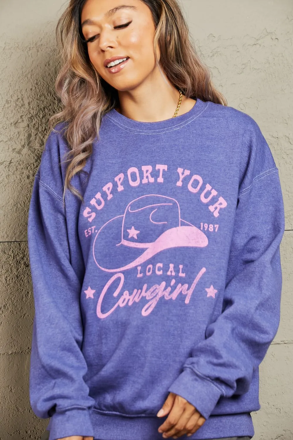 Sweet Claire Support Your Local Cowgirl Oversized Crewneck Sweatshirt