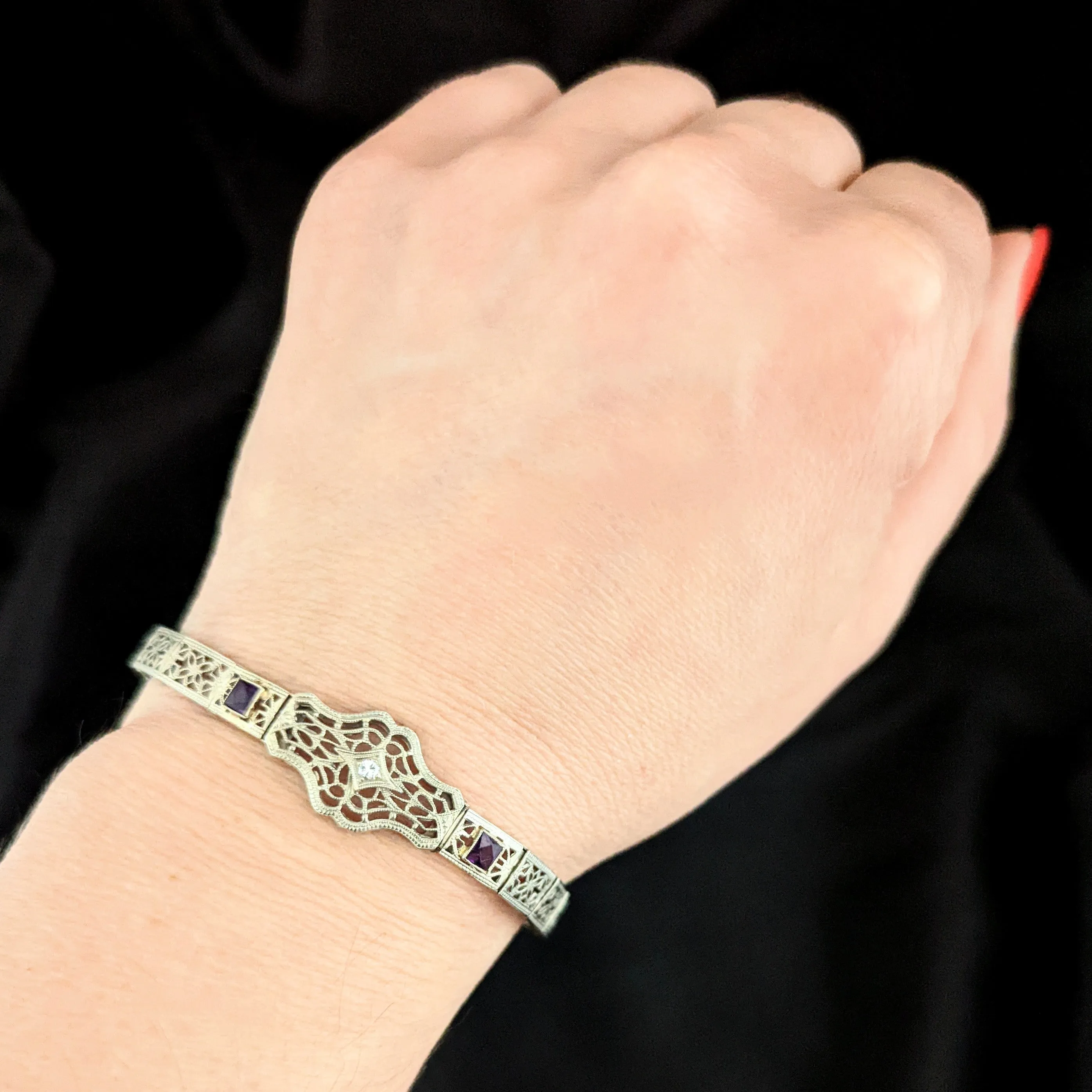 The Laon - Art Deco Diamond 10k Gold Filigree Bracelet