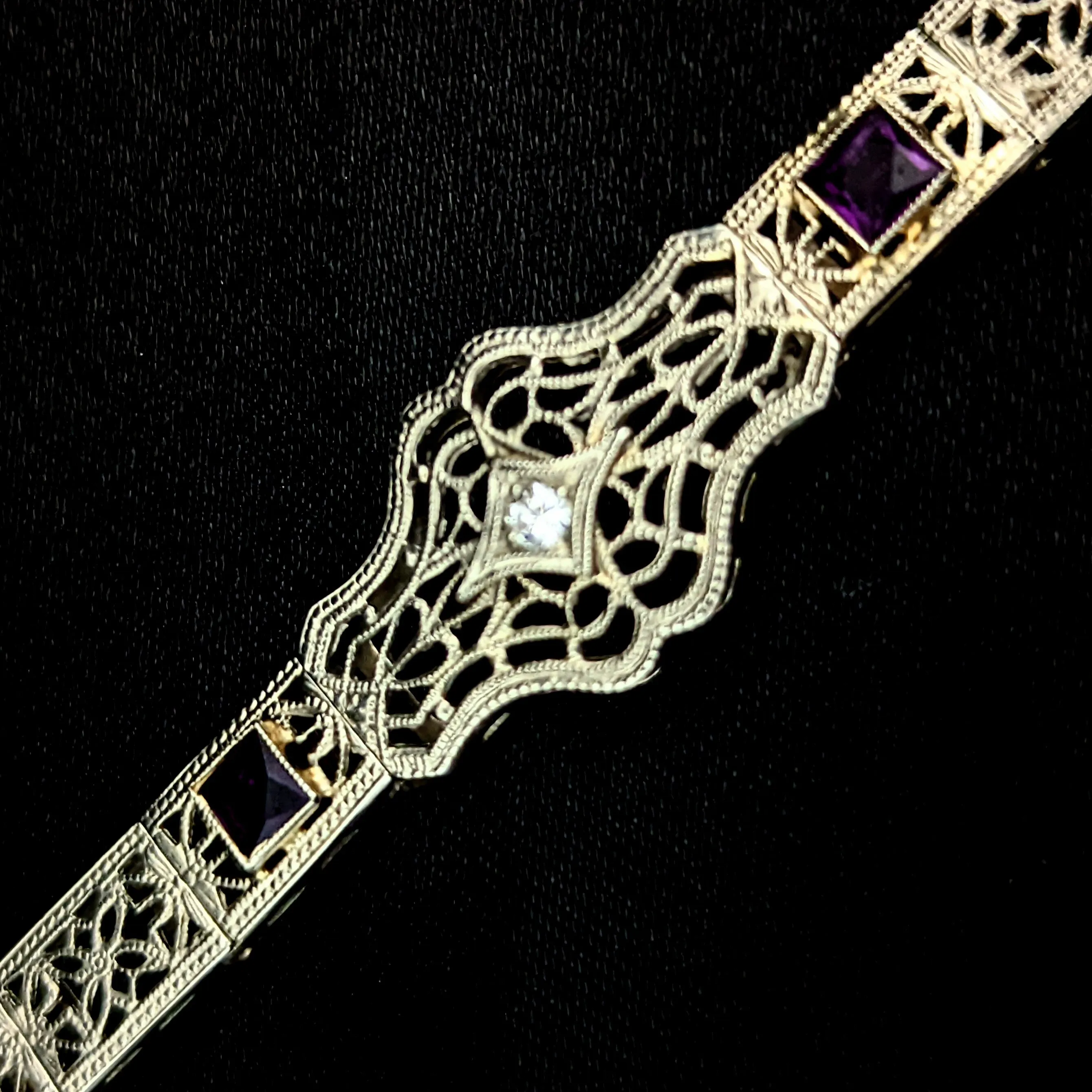 The Laon - Art Deco Diamond 10k Gold Filigree Bracelet