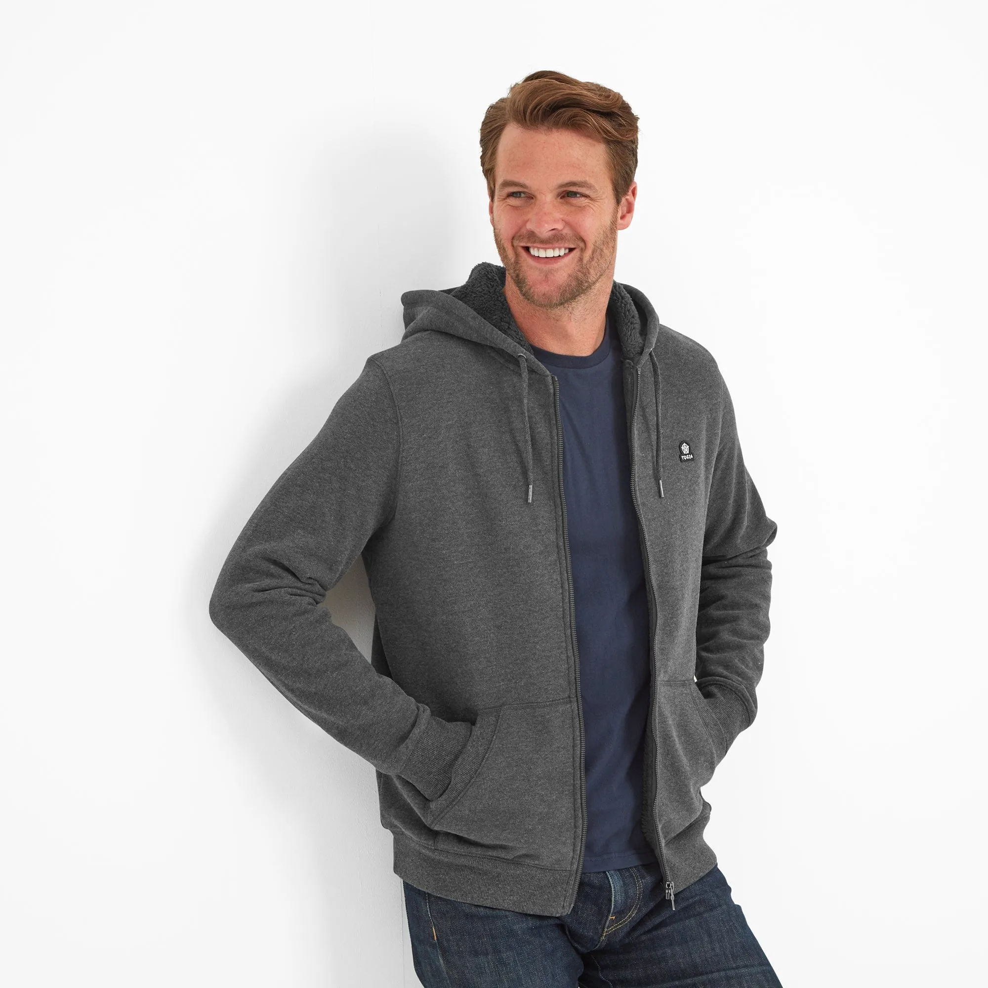 Timble Mens Sherpa Fleece Lined Hoody - Dark Grey Marl