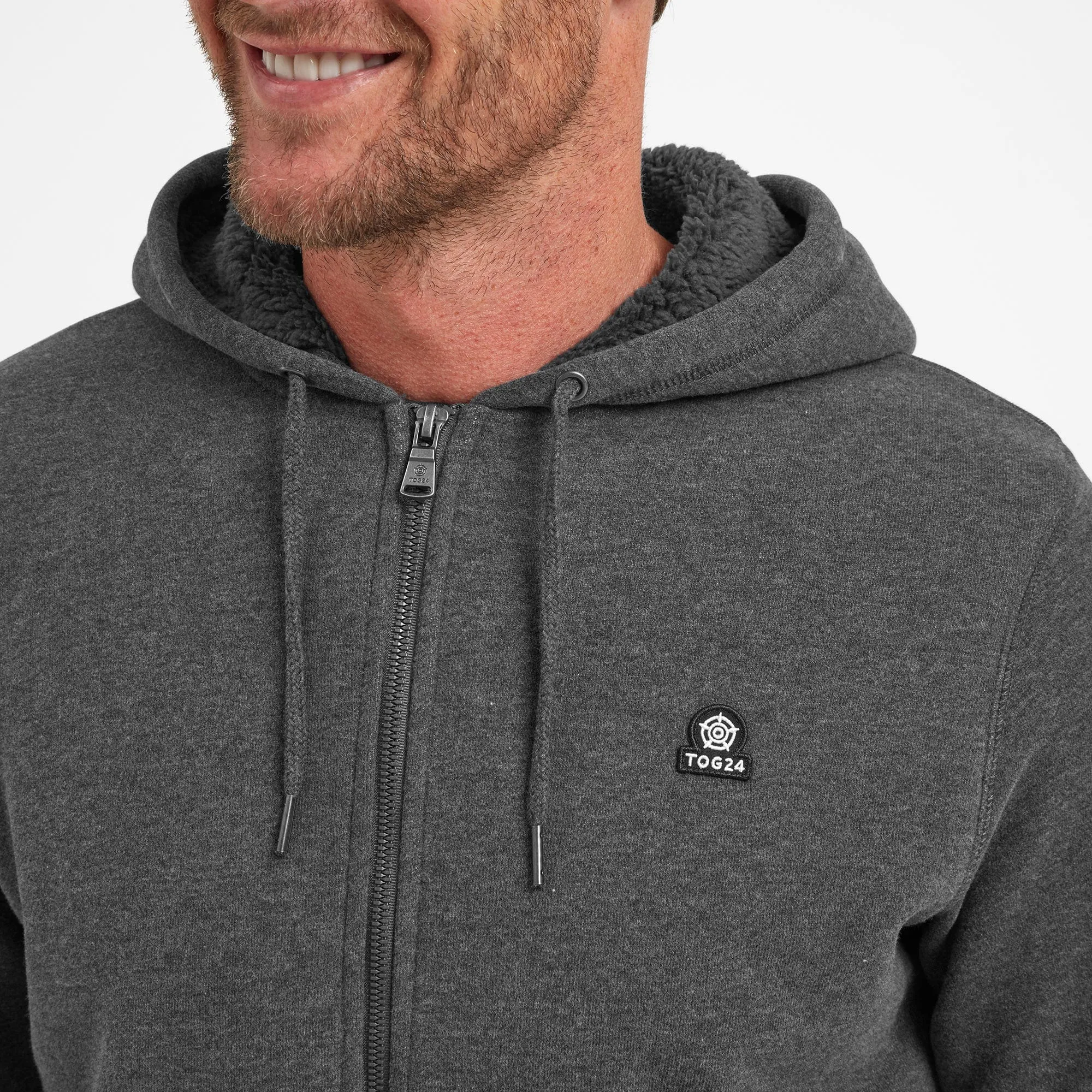 Timble Mens Sherpa Fleece Lined Hoody - Dark Grey Marl