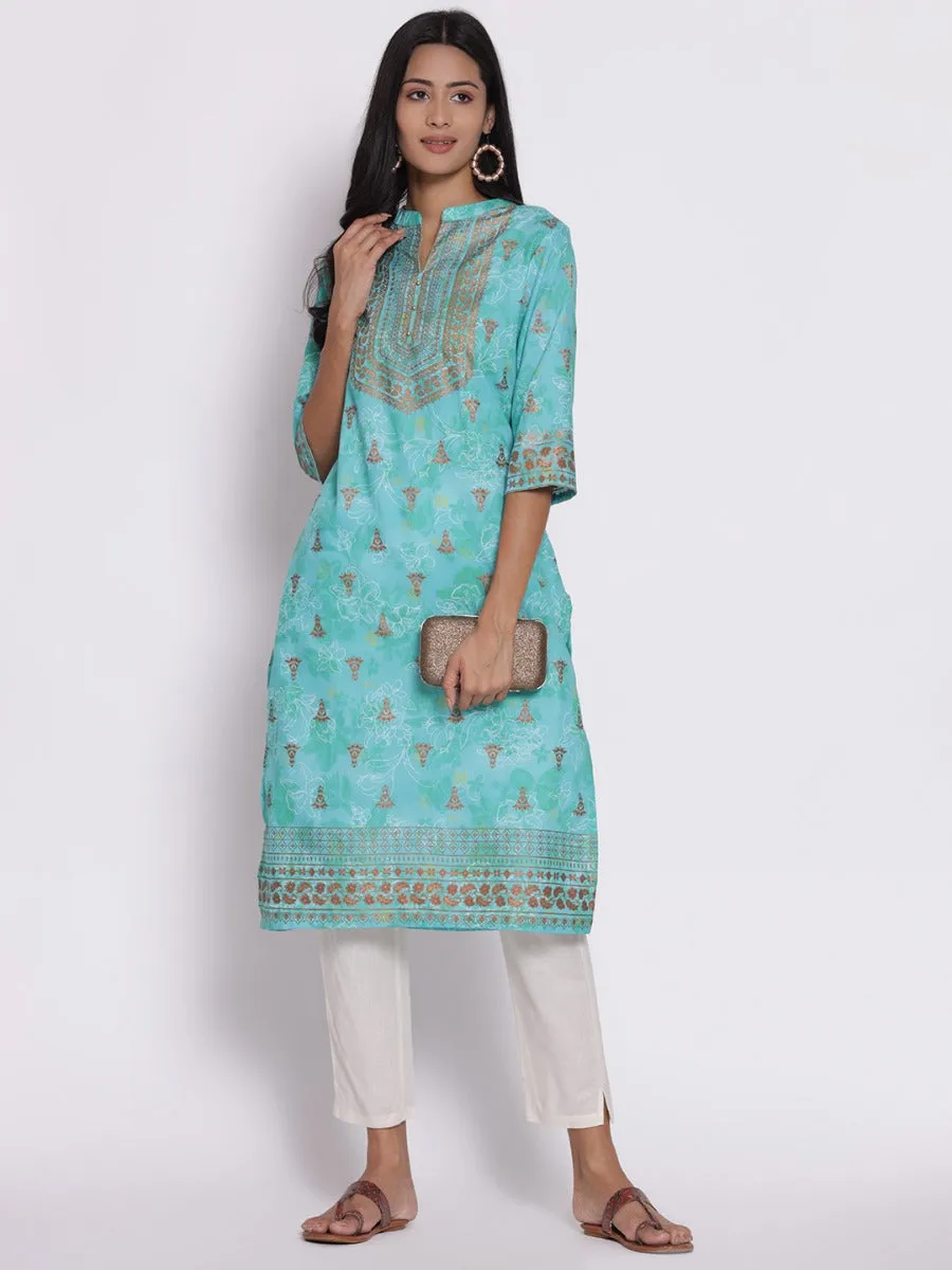 Turquoise Ornamental Print Kurta