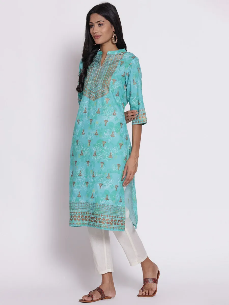 Turquoise Ornamental Print Kurta