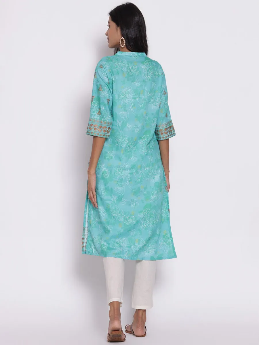 Turquoise Ornamental Print Kurta