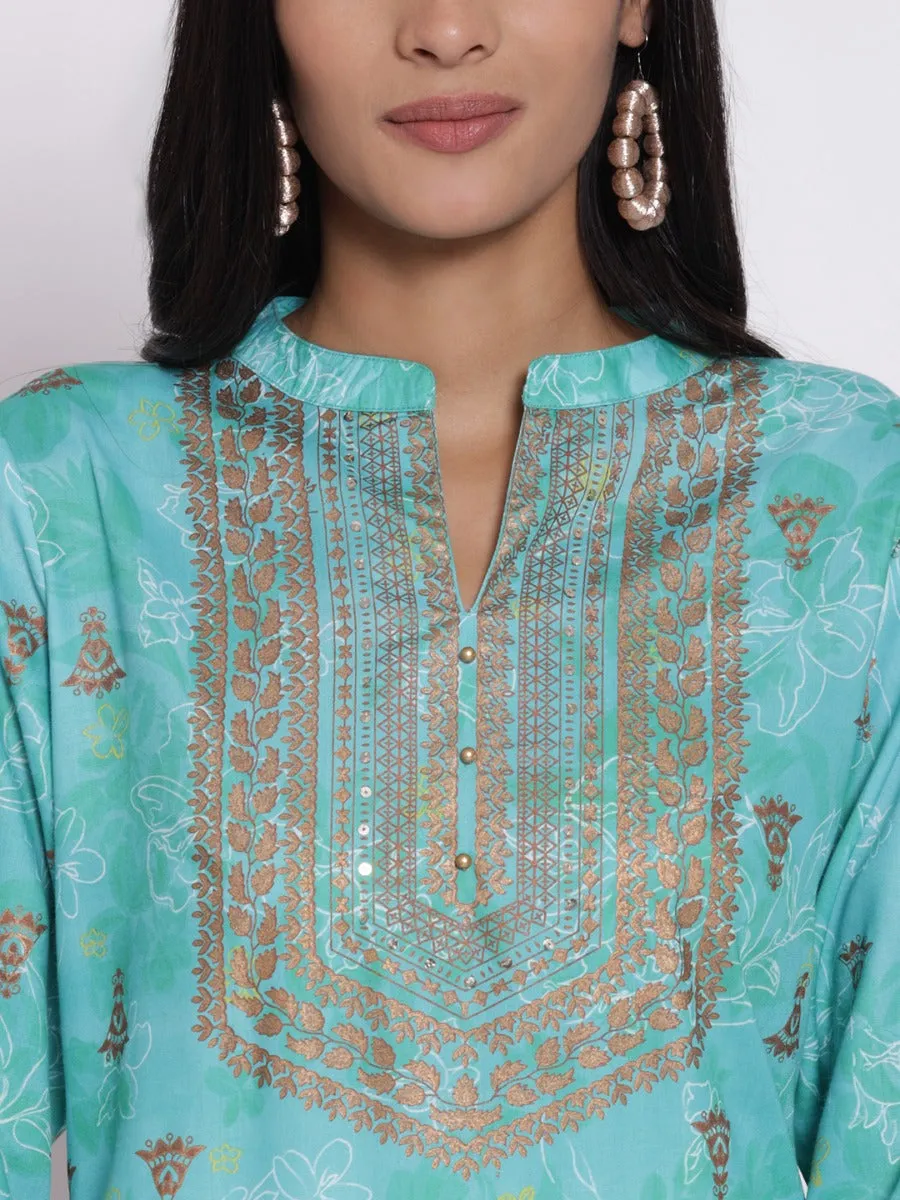 Turquoise Ornamental Print Kurta