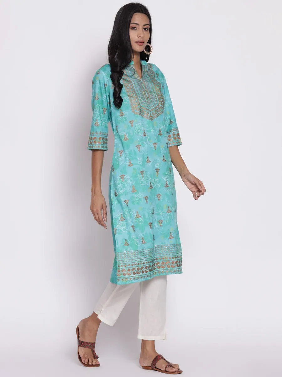 Turquoise Ornamental Print Kurta