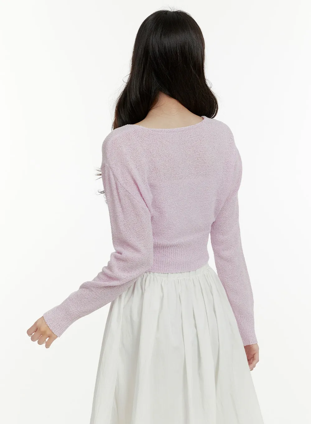 V-Neck Sheer Crop Sweater OA405