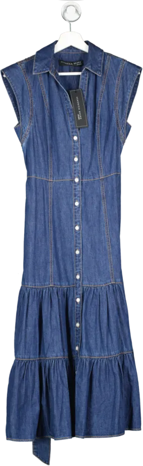 Veronica Beard Blue Arnetta denim tiered midi Dress UK 8