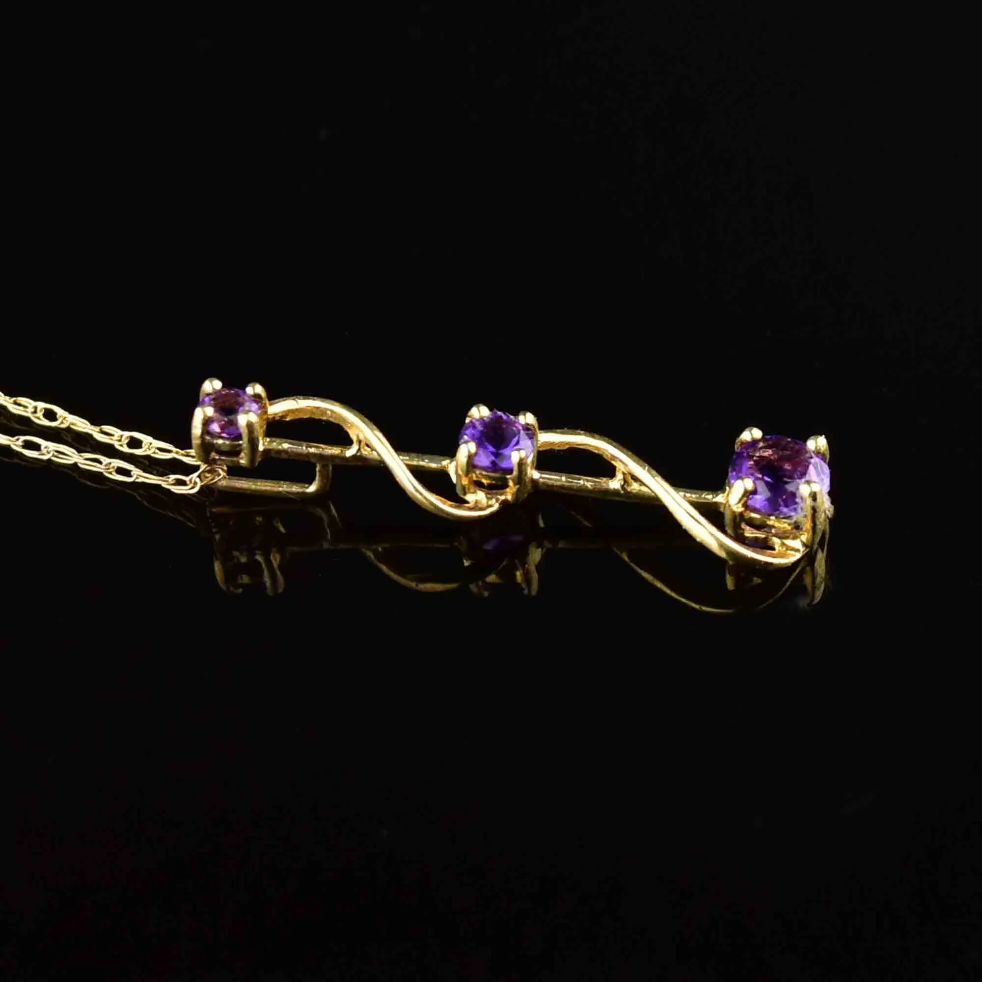 Vintage 10K Gold Amethyst Journey Pendant Necklace