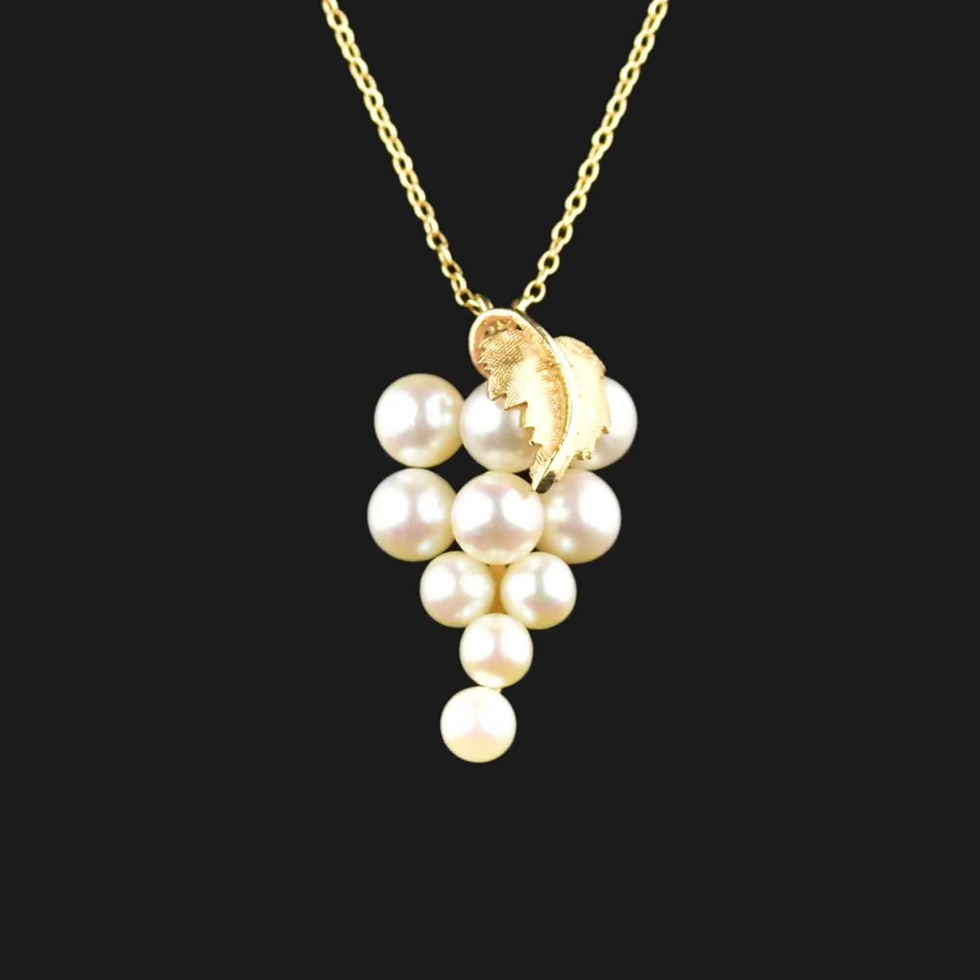 Vintage 14K Gold Pearl Cluster Pendant Necklace