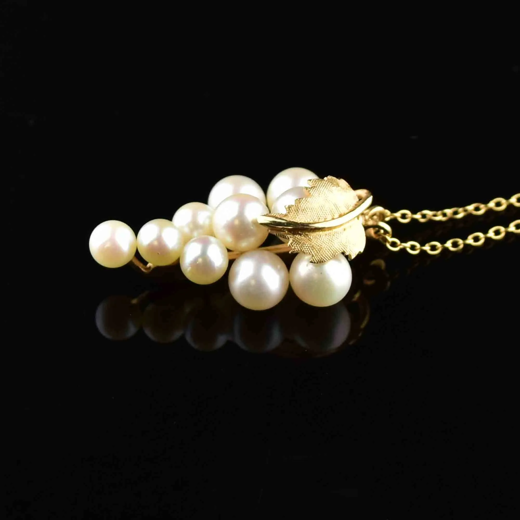 Vintage 14K Gold Pearl Cluster Pendant Necklace