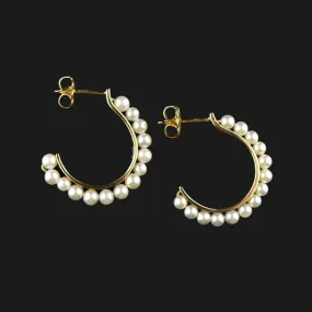 Vintage 14K Gold Pearl Half Hoop Earrings