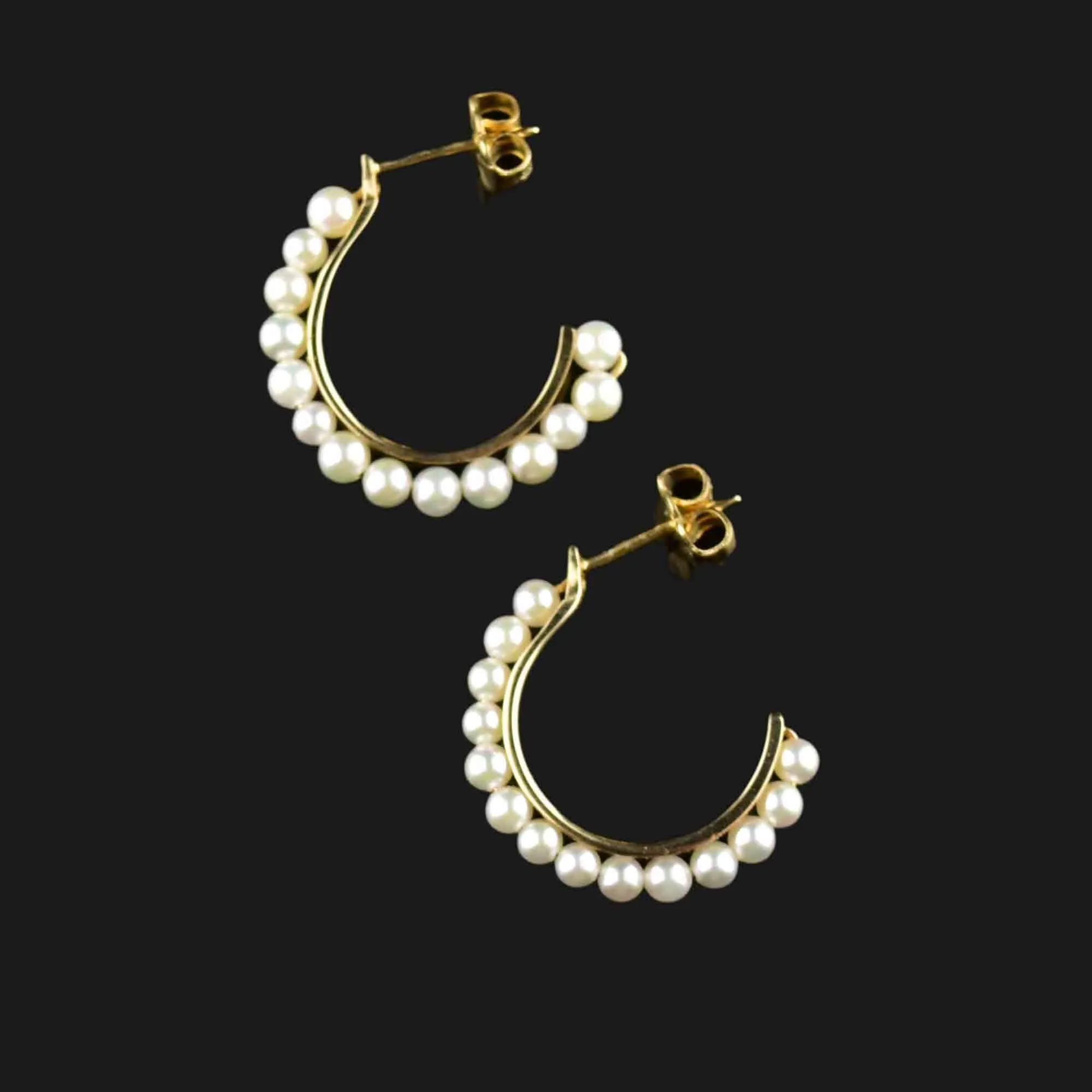 Vintage 14K Gold Pearl Half Hoop Earrings