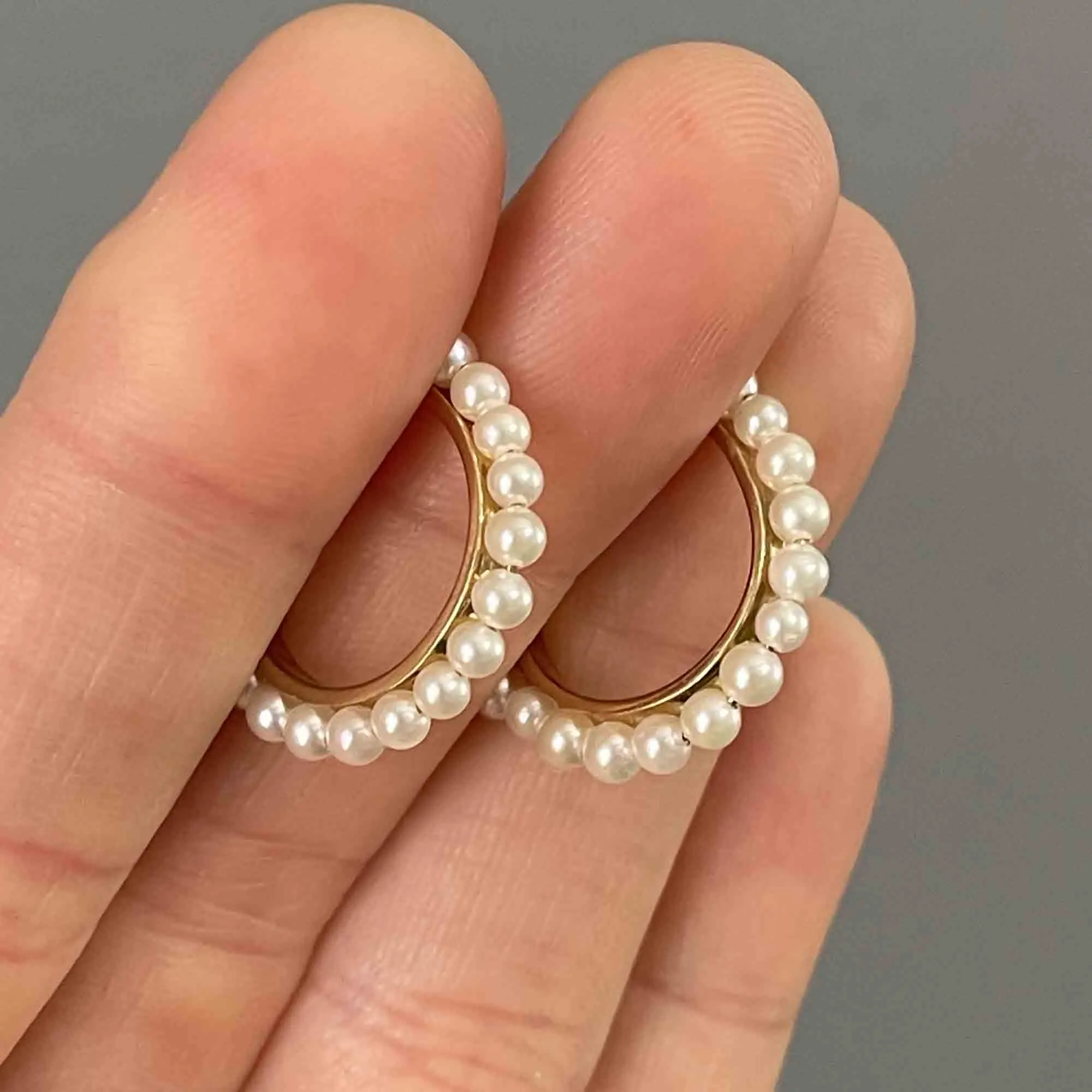 Vintage 14K Gold Pearl Half Hoop Earrings