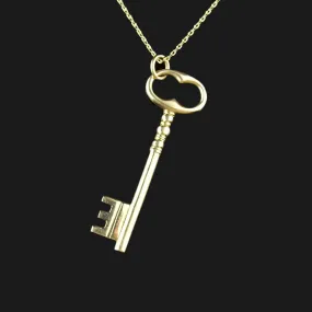 Vintage 14K Gold Skeleton Key Pendant Necklace