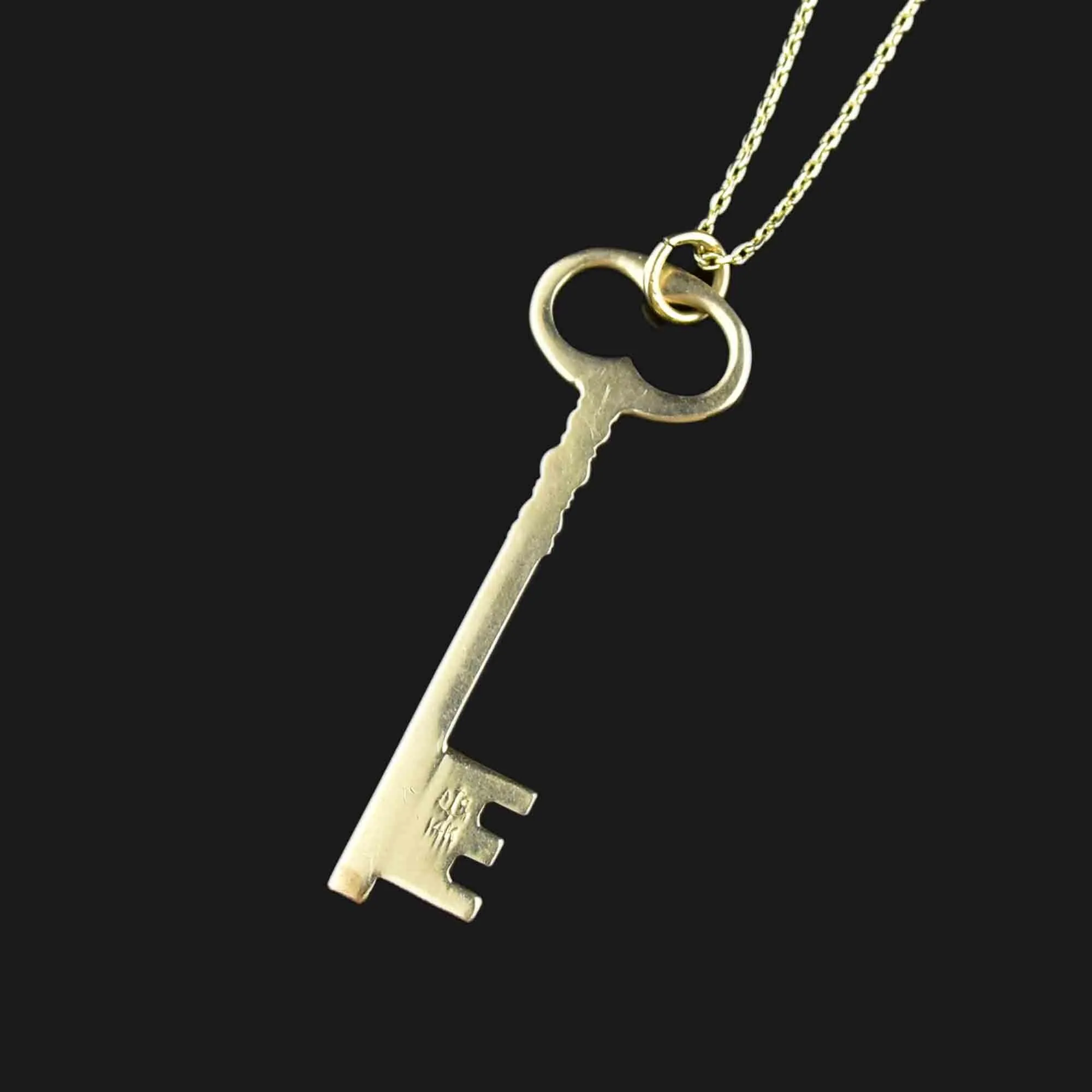 Vintage 14K Gold Skeleton Key Pendant Necklace