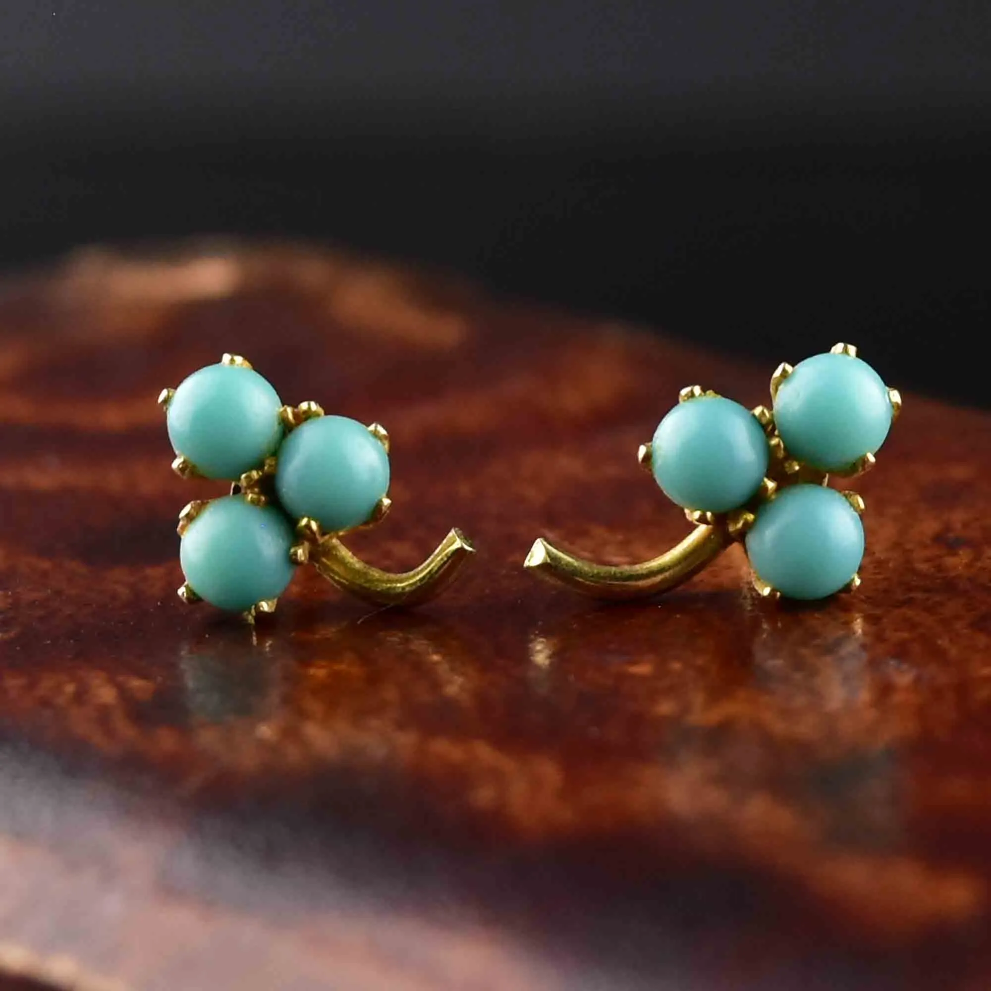 Vintage 14K Gold Turquoise Clover Stud Earrings