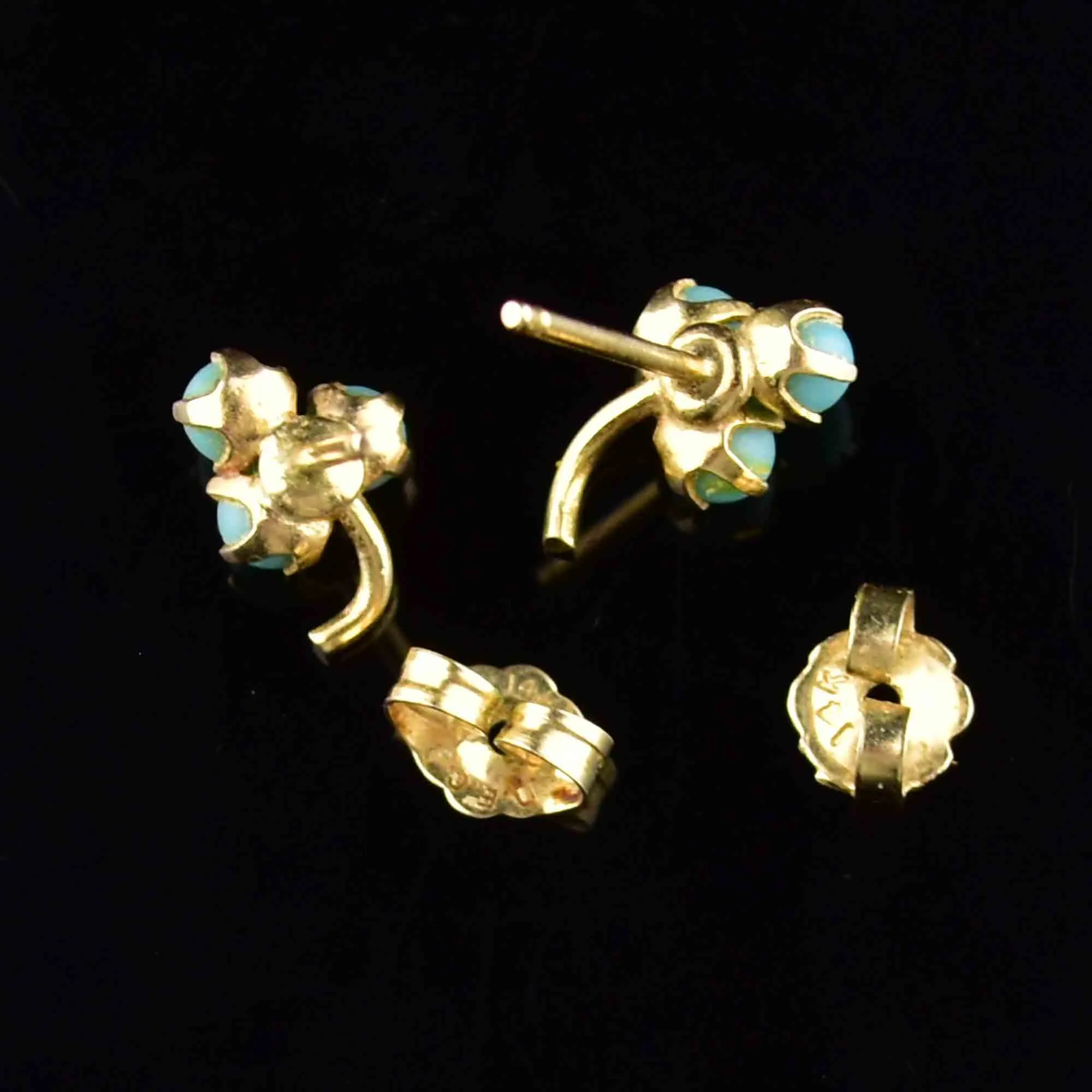 Vintage 14K Gold Turquoise Clover Stud Earrings