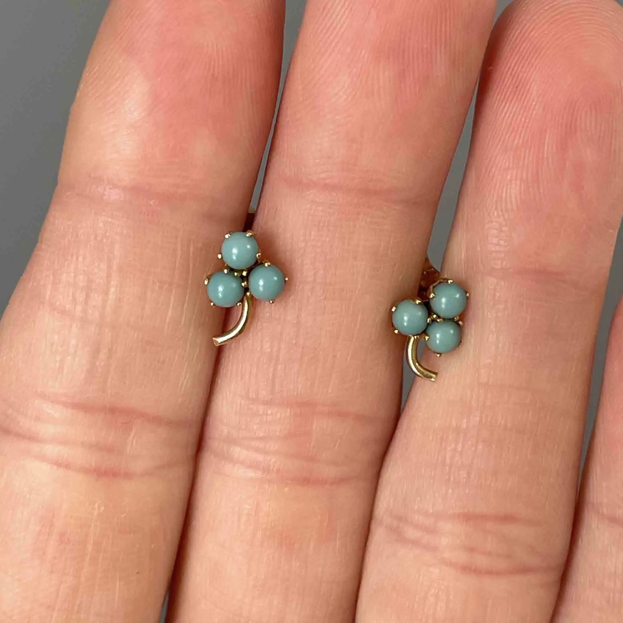 Vintage 14K Gold Turquoise Clover Stud Earrings