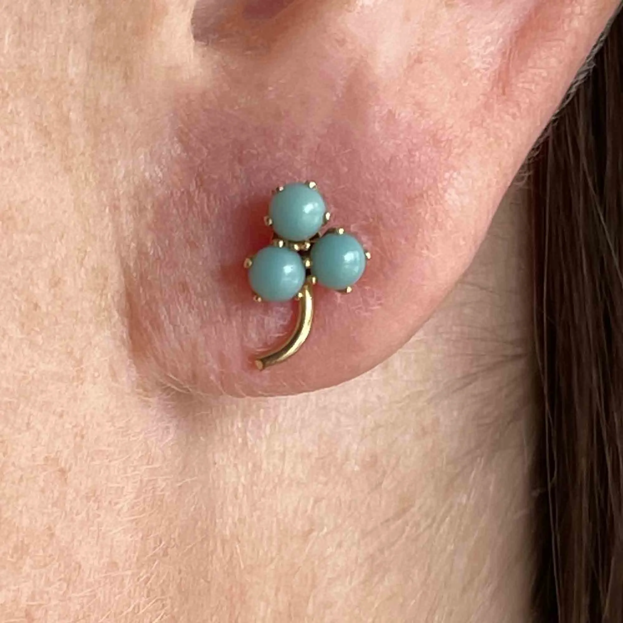 Vintage 14K Gold Turquoise Clover Stud Earrings