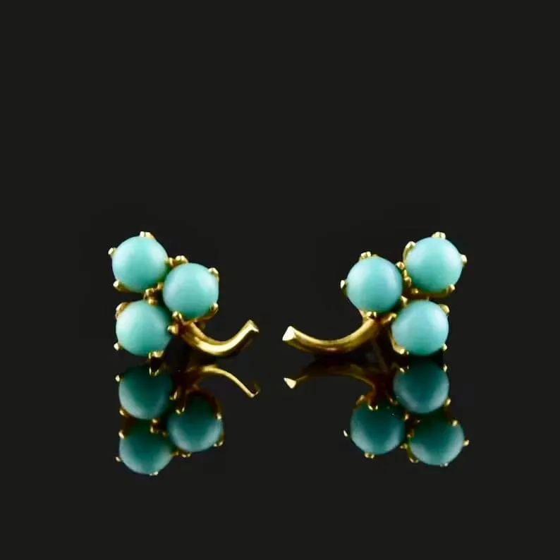 Vintage 14K Gold Turquoise Clover Stud Earrings