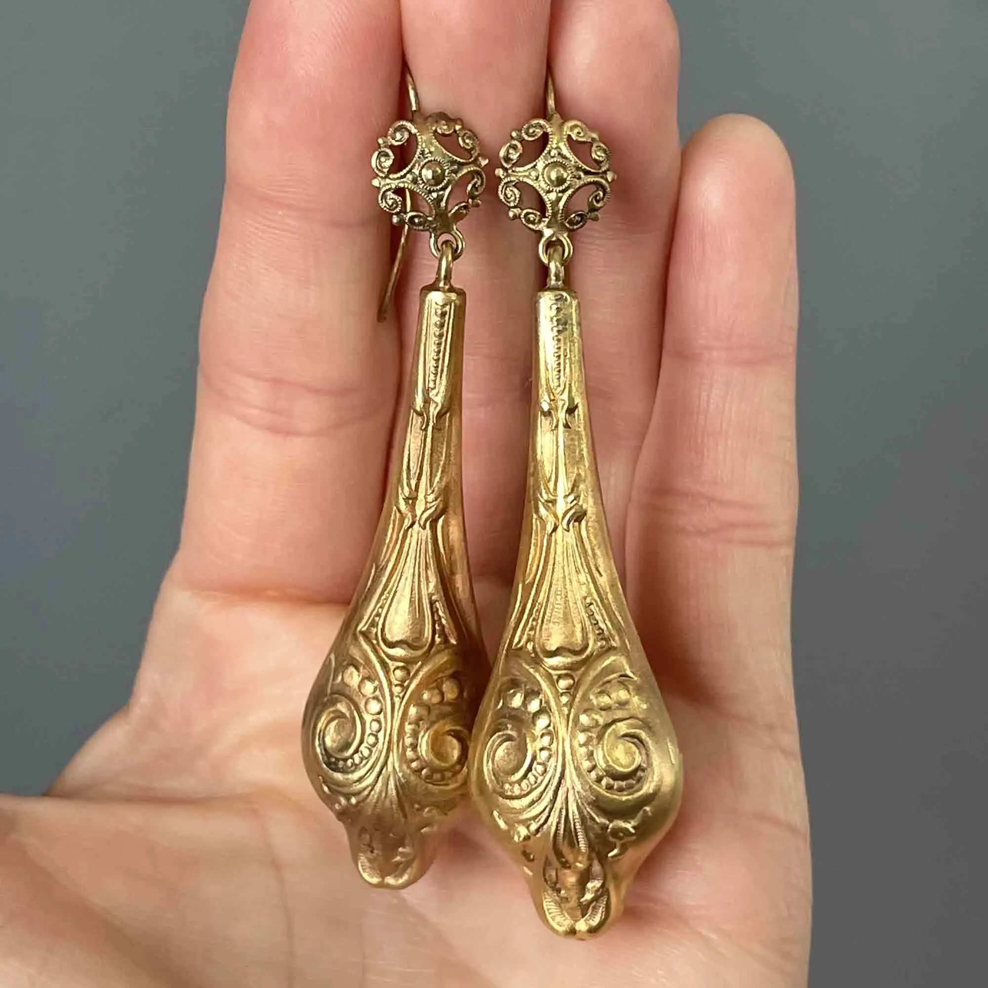 Vintage Art Nouveau Style Serpentine Chandelier Earrings