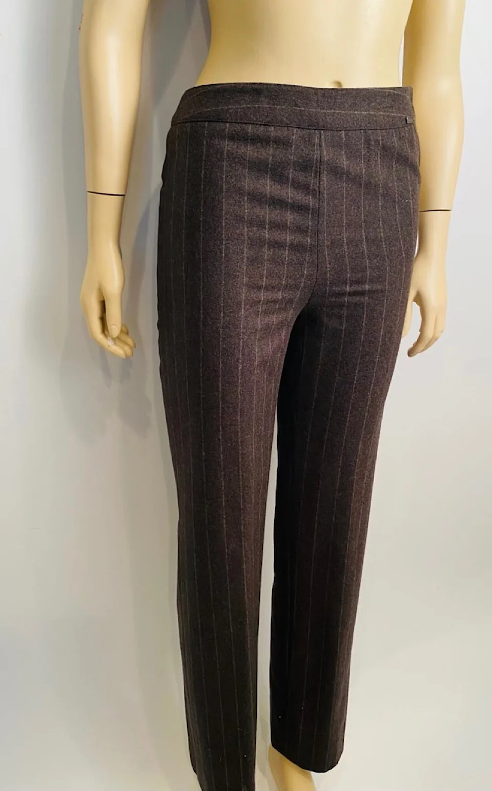 Vintage Chanel Identification 99A, 1999 Fall Gray Brown Pinstripe Pant Suit Set FR 34 US 2