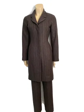 Vintage Chanel Identification 99A, 1999 Fall Gray Brown Pinstripe Pant Suit Set FR 34 US 2